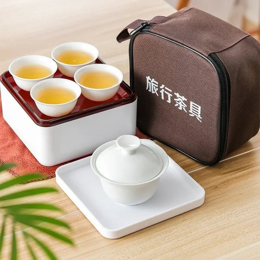 9-piece Set Chinese Kung Fu Tea Set Ceramic Portable Teapot Set Outdoor Travel Gaiwan Tea Cups of Tea Ceremony Teacup Fine Gift