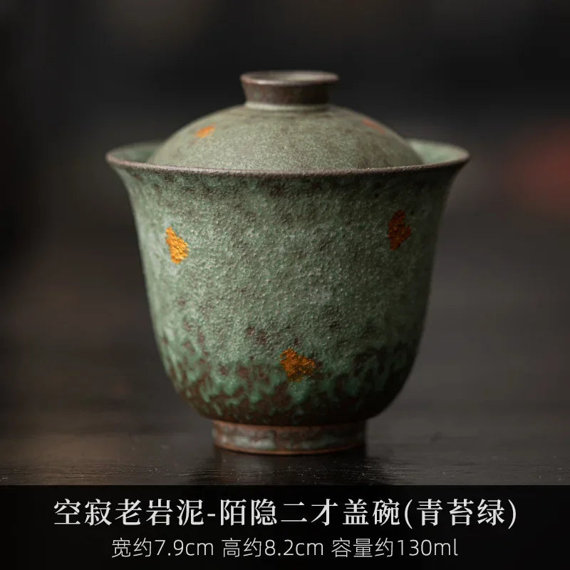 90ml Retro Bronze Glazed Gaiwan Luxury Sprinkle Gold Bowl with Lid Sopera Tea Tureen Household Tea Making Cover Bowl Cha Craft