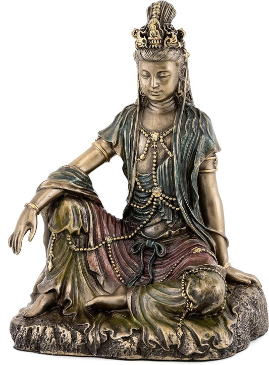 Top Collection Water and Moon Quan Yin Statue -Hand Painted Kuan Yin Goddess of Mercy and Compassion Sculpture in Premium Cold Cast Bronze- 5-Inch Collectible Bodhisattva Avalokiteśvara Figurine