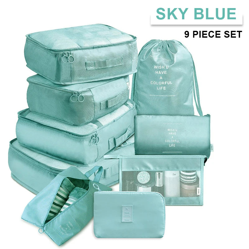 9Pcs/set Large Capacity Luggage Storage Bags For Packing Cube Clothes Underwear Cosmetic Travel Organizer Bag Toiletries Pouch