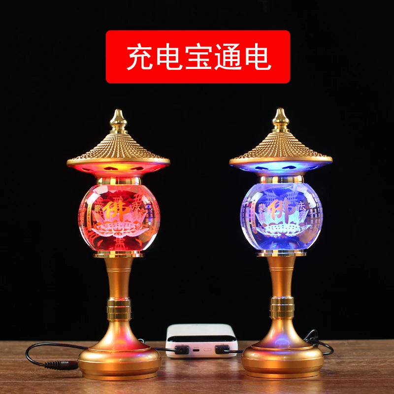 A PAIR 30cm large high grade Buddhism HOME Temple shrine enshrine worship bless safety healthy good luck crystal buddha lamp