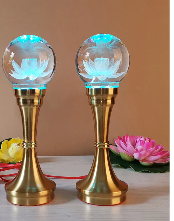 A Pair 2pcs Wholesale Buddhism supply HOME temple altar Buddhist worship 7 colour crystal Plug-in buddha Light 20cm tall