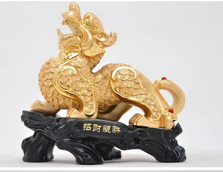 A pair # GOOD office homeTalisman Protection Money Drawing 3D Propitious gold PI XIU Sculpture FENG SHUI art statue