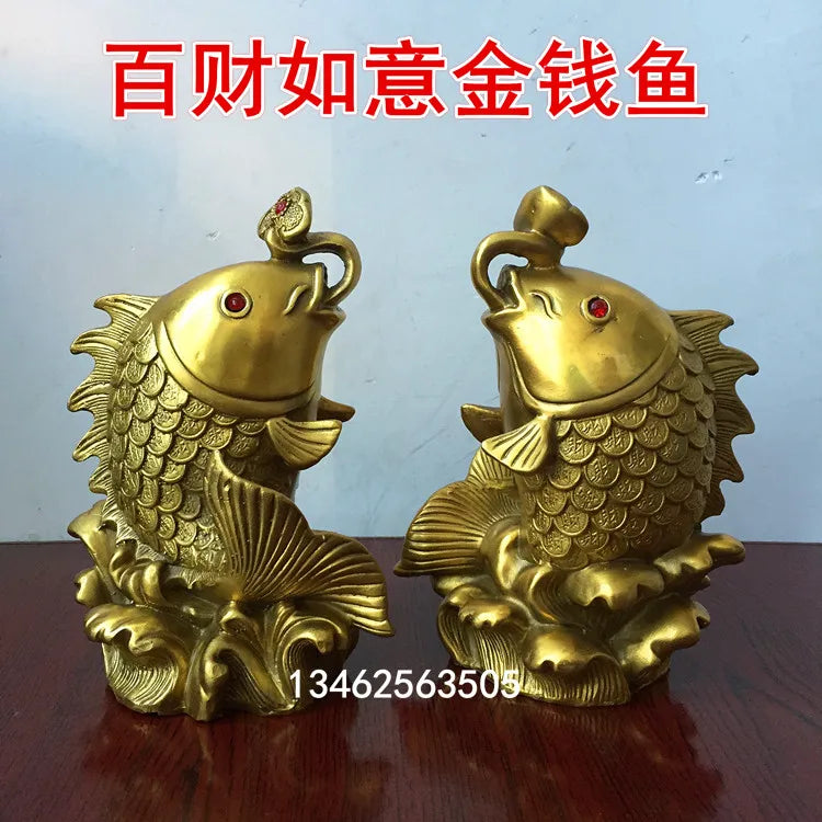 A pair # bless Business Success luck Talisman home office auspicious efficacious Mascot FENG SHUI GOLD fishes copper statue
