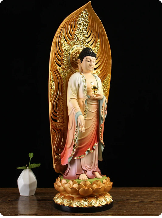 A set 3PCS Large HOME shrine protection Buddhism XI FANG SANSHENG Standing Guan yin Amitabha Mahasthamaprapta Buddha statue