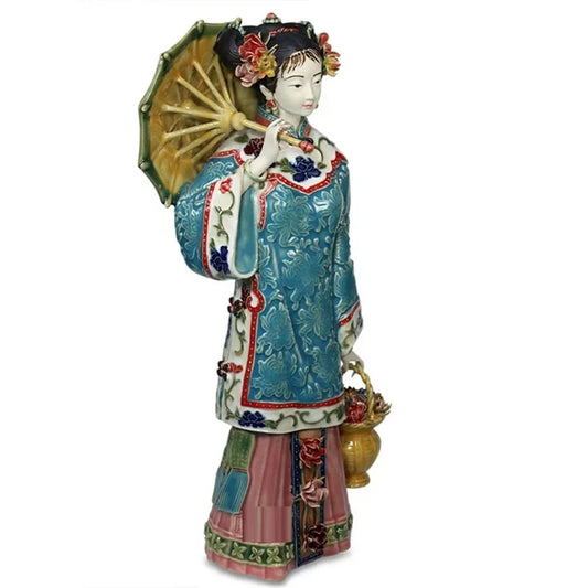 ANTIQUE BEAUTIFUL WOMEN FIGURINES CHINESE FEMALE PORCELAIN FASHION DOLLS SCU. VINTAGE COLLECTIBLE STATUE HOME DECOR R2390