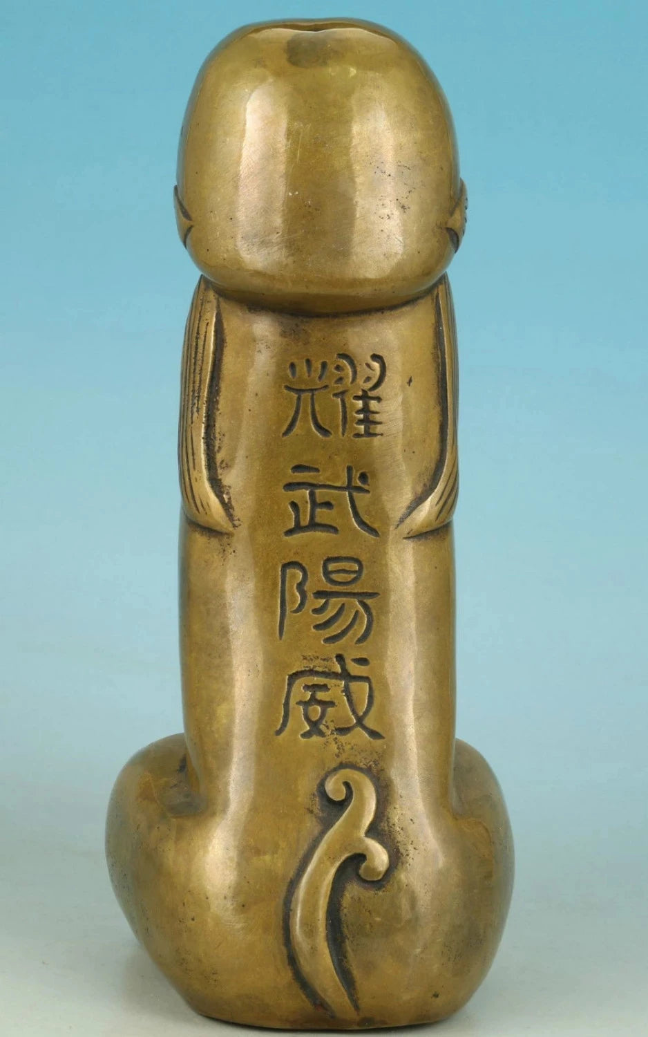 Agradable asiático, de bronce antiguo chino tallado pene Dios recoger estatua figura Adorno