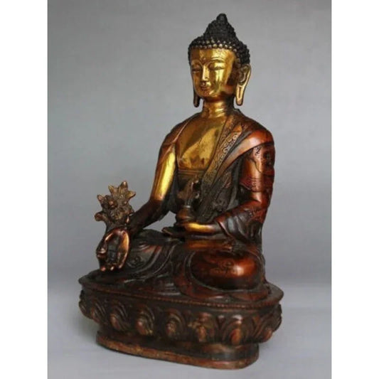 Ancient Tibetan Brass Sakyamuni Buddha Cuban Garwan Buddha Dragon Statue