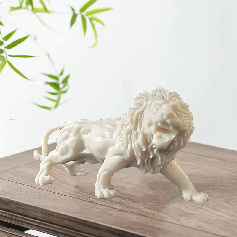 Animal Male lion Figurine Resin Art Sculpture White Cute Home Room Office Car Decoration Statue Gift Souvenir 6.28 in