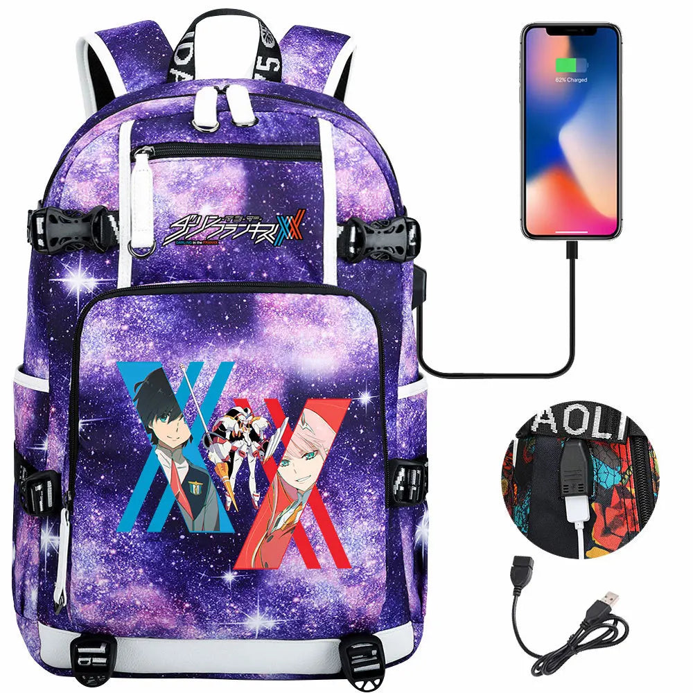 Anime DARLING In The FRANXX USB Boy Girl School Book Bags Large Capacity Teenagers Student Schoolbags Women Men Laptop Backpack