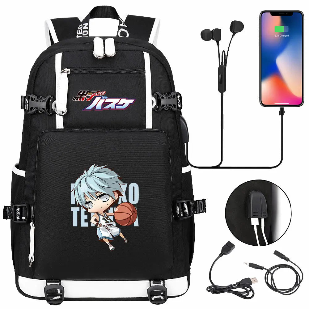 Anime Kuroko's Basketball Prints USB Boy Girl Kids Book Bag Large Capacity Teenagers Schoolbags Women Men Laptop Travel Backpack