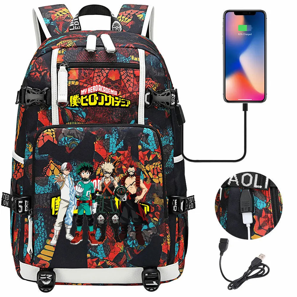 Anime My Hero Academia USB Boy Girl Kids Book School Bags Large Capacity Teenagers Schoolbags Women Men Travel Laptop Backpack