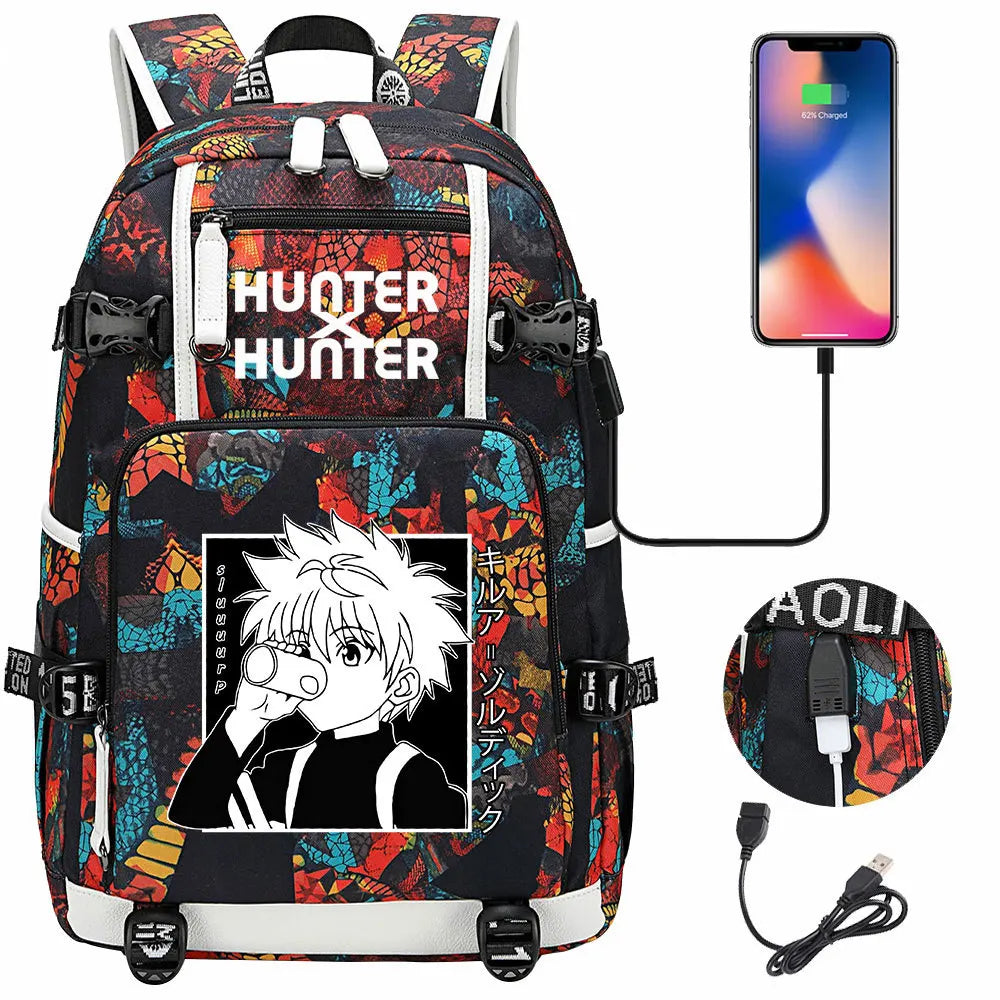 Anime USB Boy Girl Kid School Book Bags Large Capacity Teenagers Student Schoolbags Women Men Laptop Backpack Hunter×Hunter