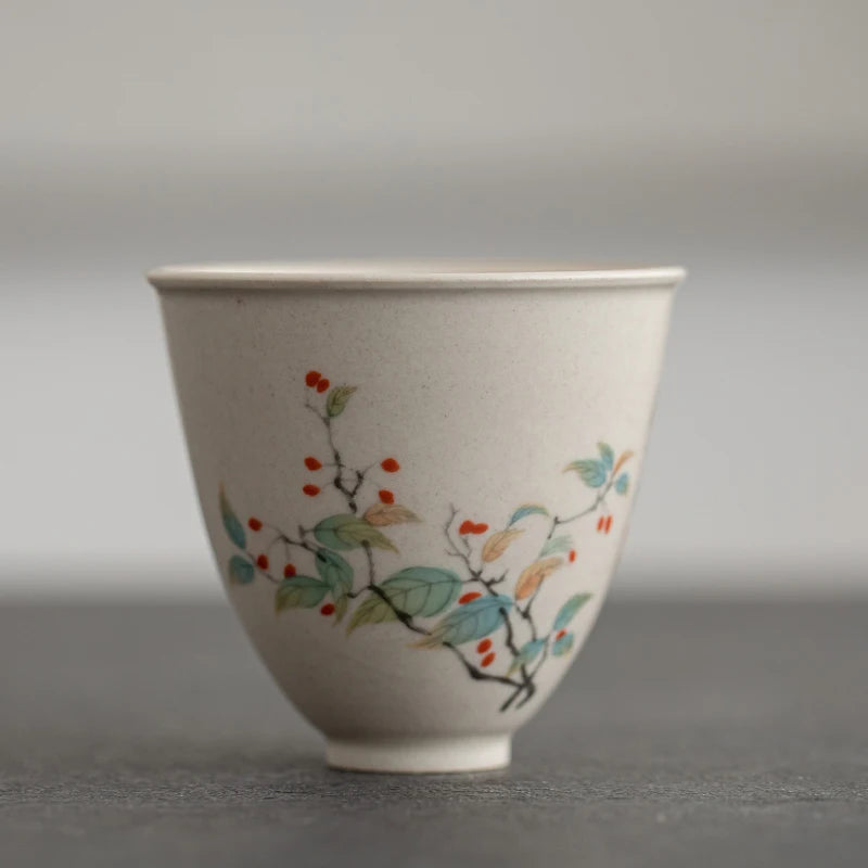 Antique Ceramic Teacup Boutique Hand Painted Flowers Tea Bowl Travel Personal Meditation Cup Household Tea Set Master Cups