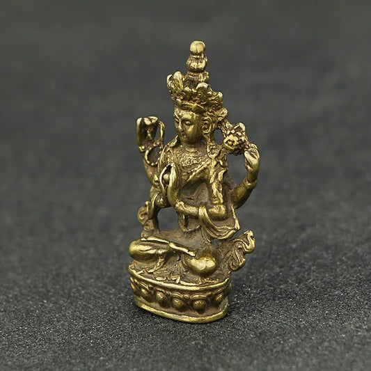 Antique Copper Buddha Statue Home Decor Accessories for Living Room Small Ornaments Retro Brass Office Desk Miniature Figurines