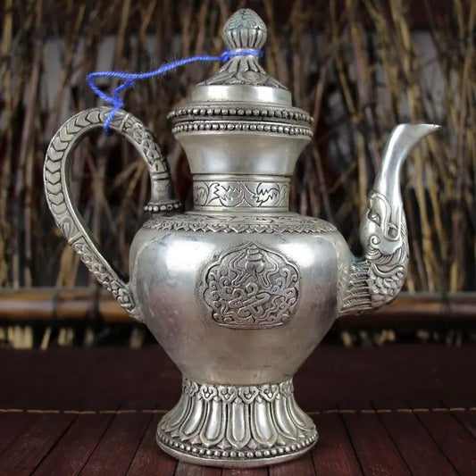 Antique Copper Crafts Miscellaneous Kettles Metal Kettle Nostalgic Dragon Mouth Lotus Cover Wine Kettle Teapot Ornaments Gift