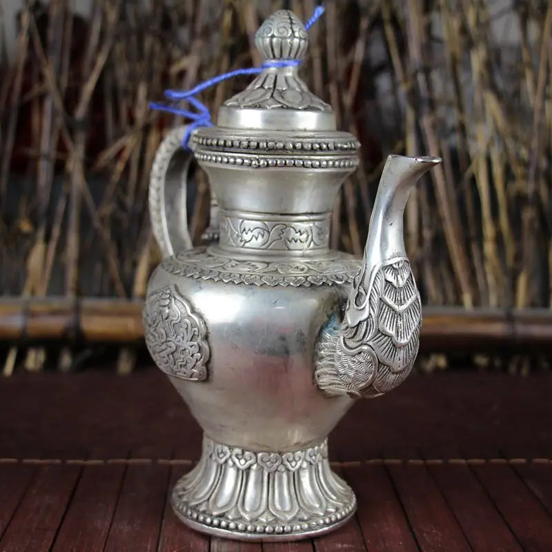 Antique Copper Crafts Miscellaneous Kettles Metal Kettle Nostalgic Dragon Mouth Lotus Cover Wine Kettle Teapot Ornaments Gift