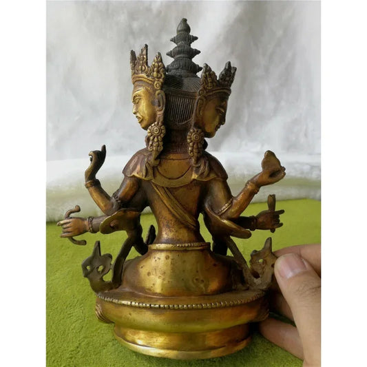 Antique Copper Green Bronze Statue Magical Buddha Bodhisattva Old Carved Statue Lucky