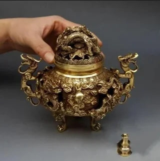 Antique Copper Hollow-out Kowloon Incense Burner Decoration Sandalwood Burner Incense Burner Bedroom Decoration Collection