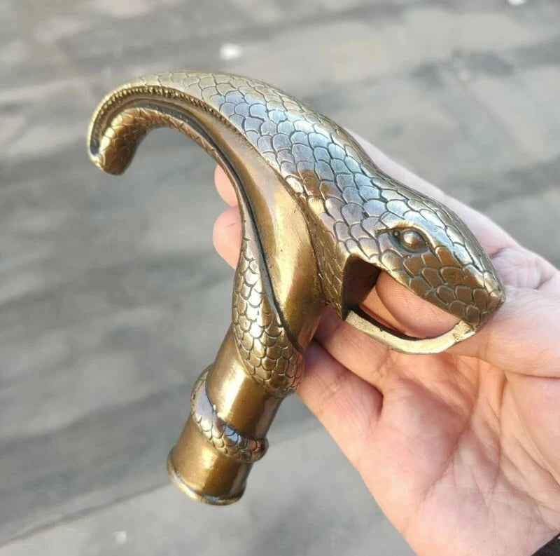 Antique Victorian Walking Stick with Bronze Gun Head Holding snake