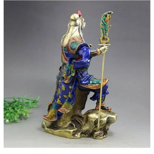 Antique bronze China statue of Guan Gong ornaments copper enamel color process brass ornaments luy