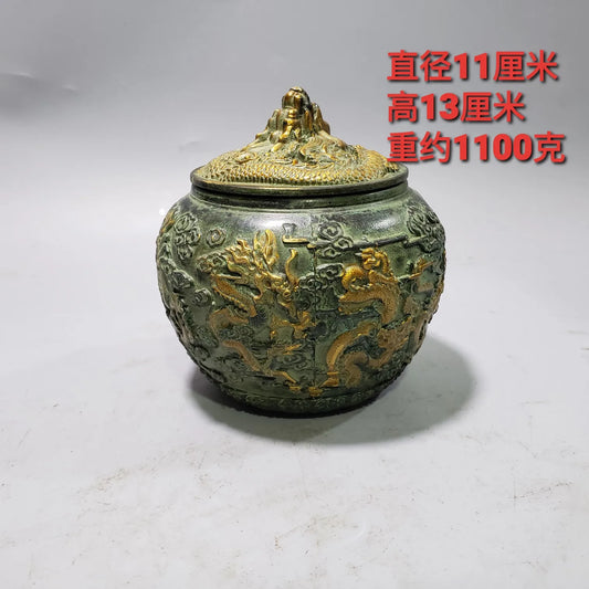 Antique collection Handwork Bronze Copper Carved Nine Dragons Statue Pot Crafts