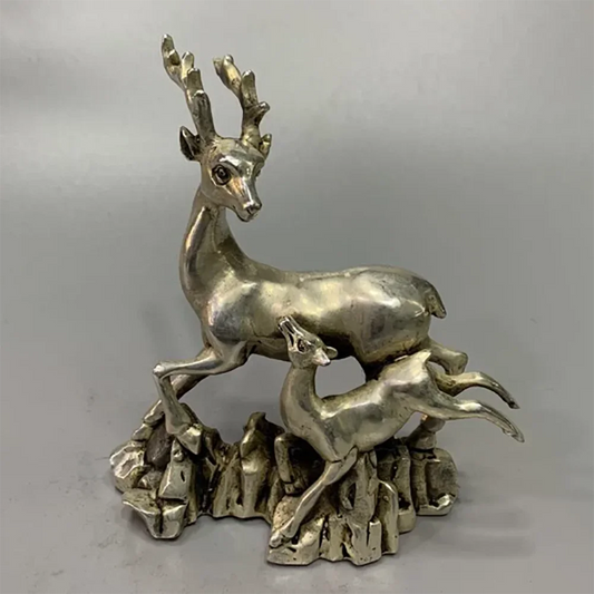 Archaize White copper Mother and son deer household desktop decoration crafts statue