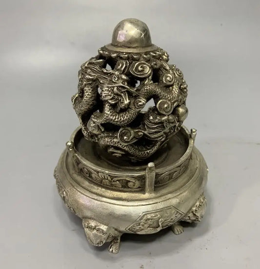 Archaize White copper rotating dragon wealth crafts statue