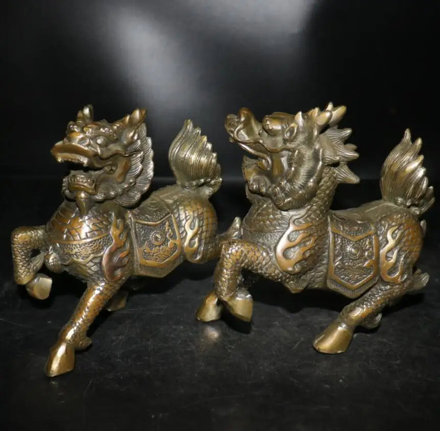 Archaize brass kirin crafts statue A pair