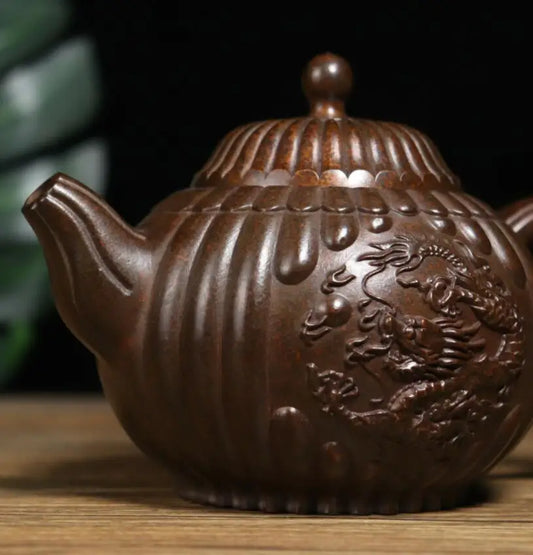 Archaize seiko brass pumpkin shape dragon phoenix teapot crafts statue