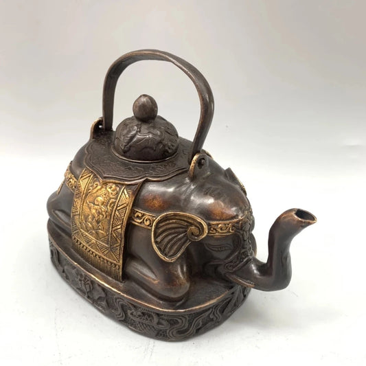 Art Antique Collection Chinese Old Bronze Handmade Elephant Pot/Decorative Teapot,Long 13CM,Height 12CM