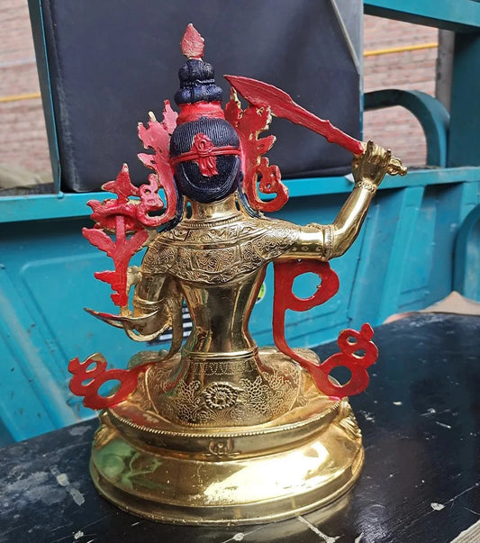 Asia Buddhism home temple altar Worship Manjusri Guanyin Bodhisattva Buddha brass gilding statue bless Safety Health good luck