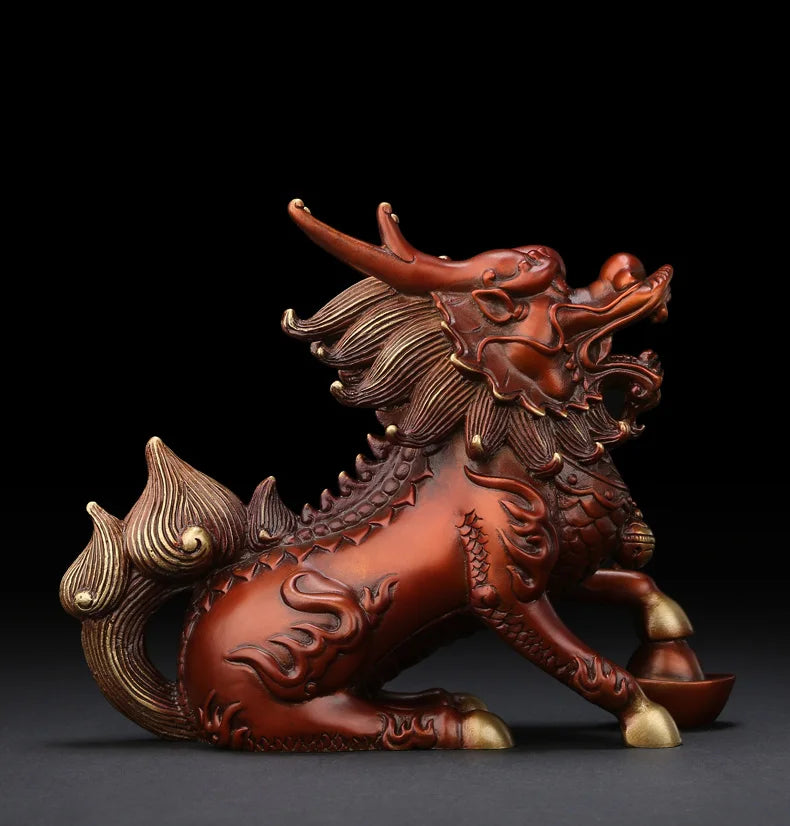 Asia TOP GOOD luck propitious Animal Spiritual Dragon kylin Unicorn brass Sculpture ART HOME office shop lobby Mascot talisman