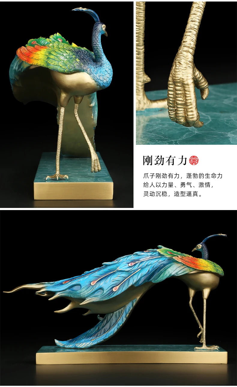 Asia home Company shop luxury high grade Good luck Rich Peacock bird Mascot bring wealth money thriving business brass statue
