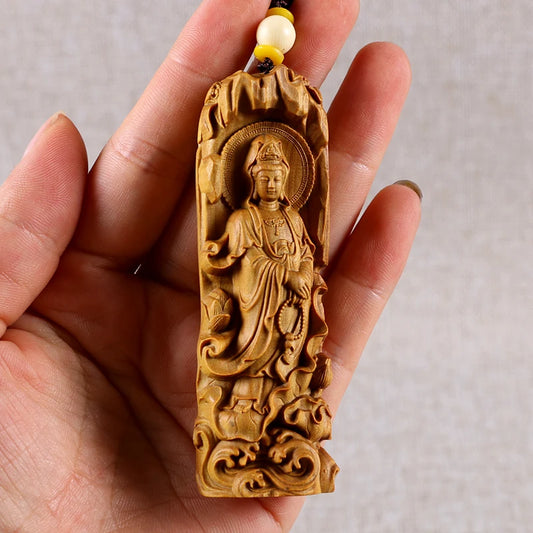 Australian Sandalwood Carving Car Pendant Statue Craft Real Wood Buddha Statue Guanyin Sculpture Home Decor