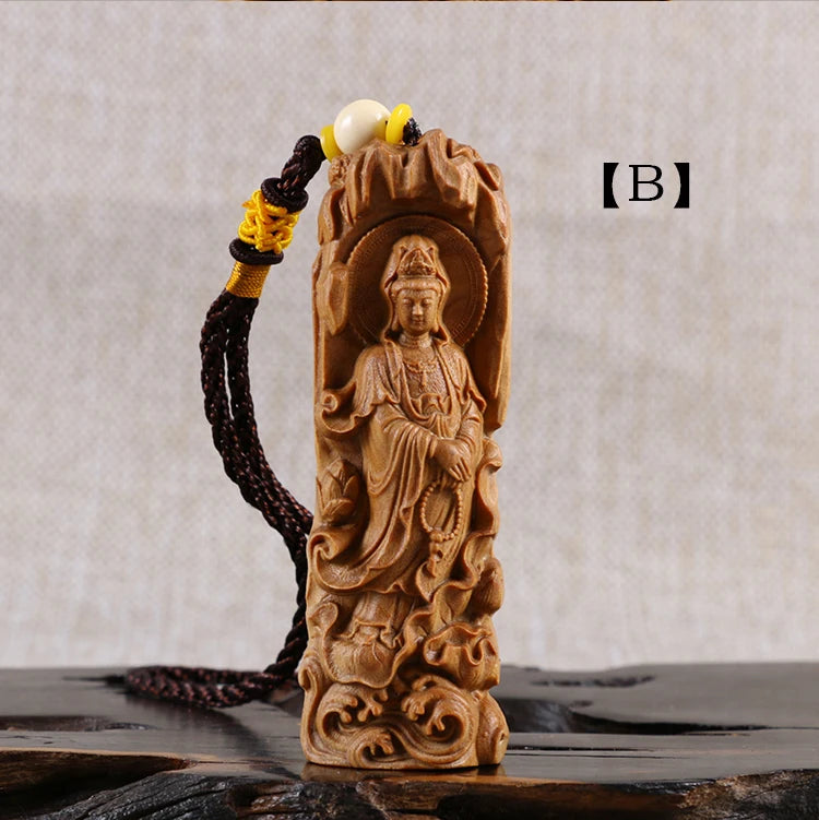 Australian Sandalwood Carving Car Pendant Statue Craft Real Wood Buddha Statue Guanyin Sculpture Home Decor