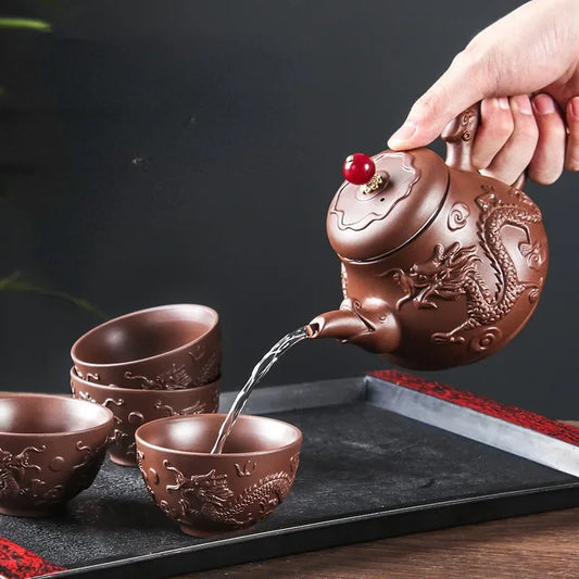 Authentic Yixing Dragon Pattern Purple Clay Tea Pot Original Mine Handmade Teapot Tea 400ml