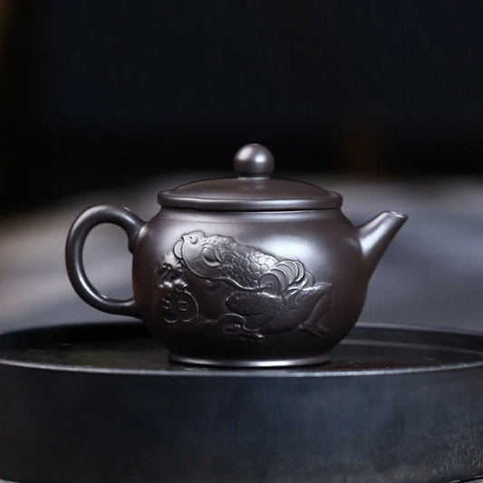 Authentic Yixing Purple Clay Tea Pot Hand Carving Black Mud Filter Teapot Chinese Beauty Teaware Tradition Zisha Kettle 140ml