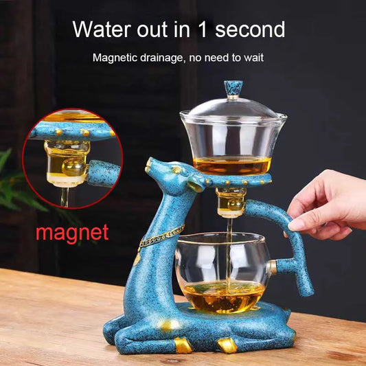 Automatic Chinese Tea Set Deer Kungfu Glass Teapots Heat-resistant Teaware Magnetic Water Diversion Pots Bowl Tea Ceremony Tools