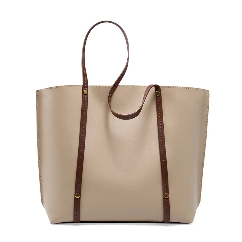 Autumn new niche soft leather women's large capacity tote bag 2024 summer commuting high-end single shoulder bag