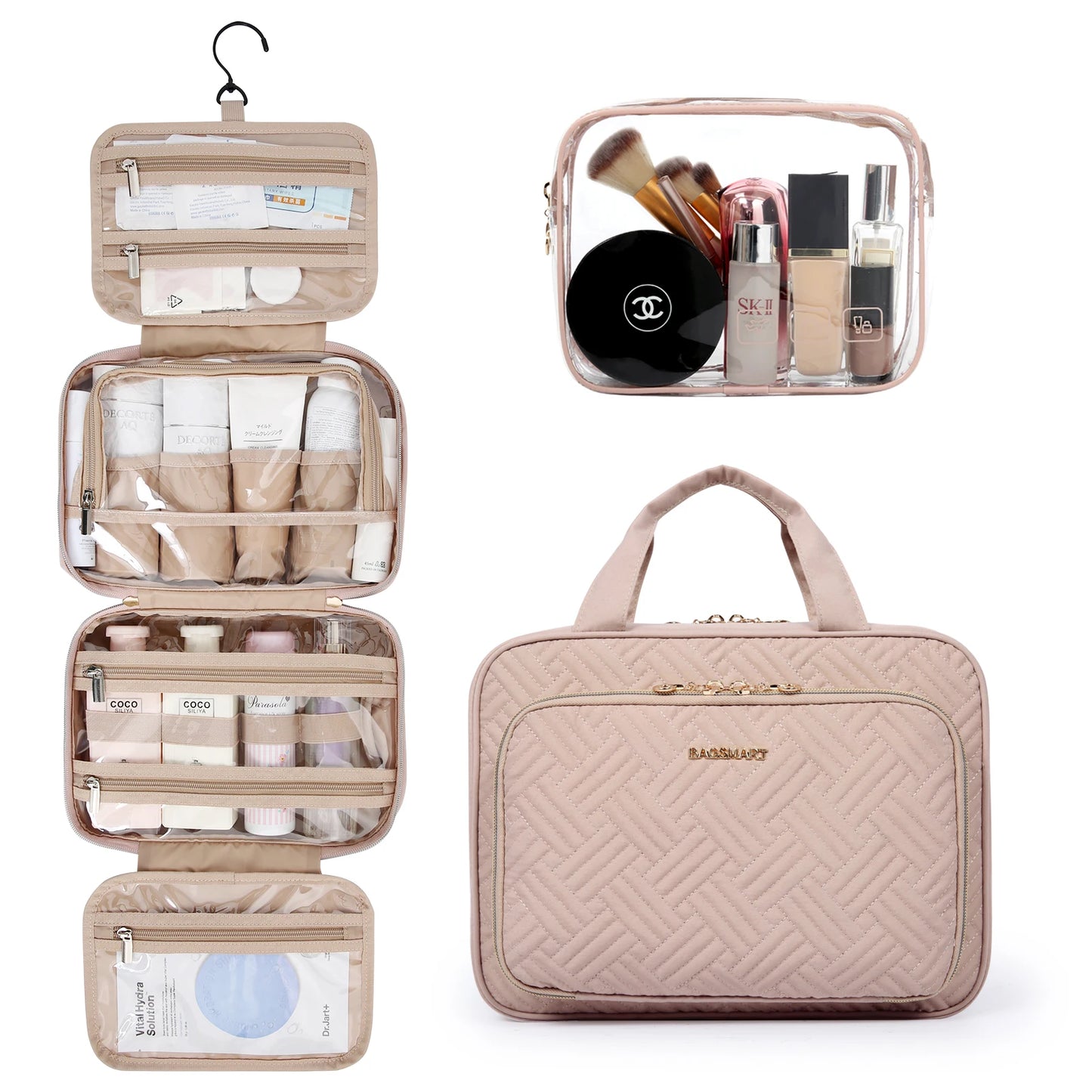 BAGSMART 2pcs Multifunction Large Capacity Portable Cosmetic Bag Makeup Pouch Tote Travel Organizer Storage Women Toilet Bag
