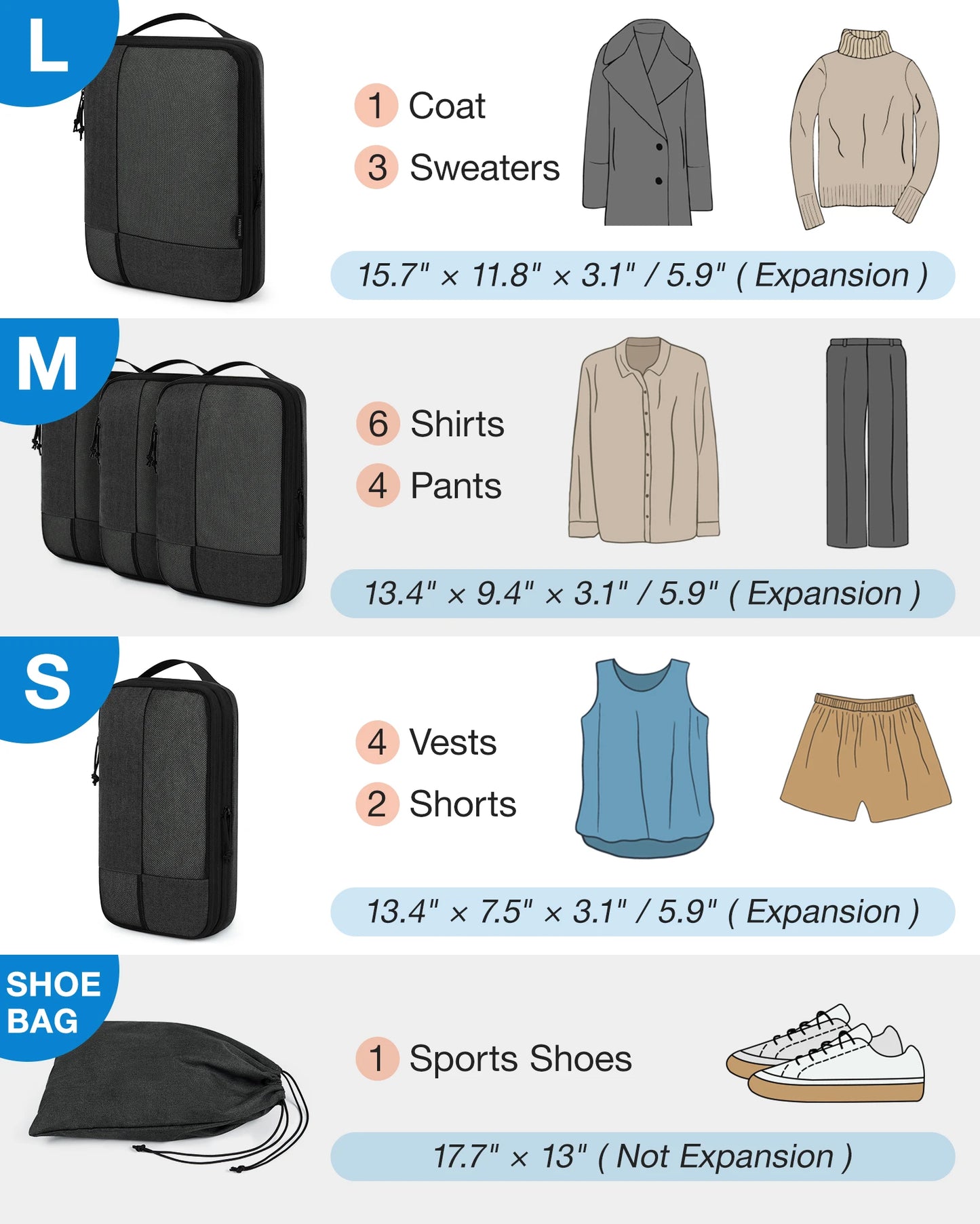 BAGSMART Compression Packing Cubes Men Travel Expandable Luggage Organizer Carry on Luggage Packing Organizers for Women
