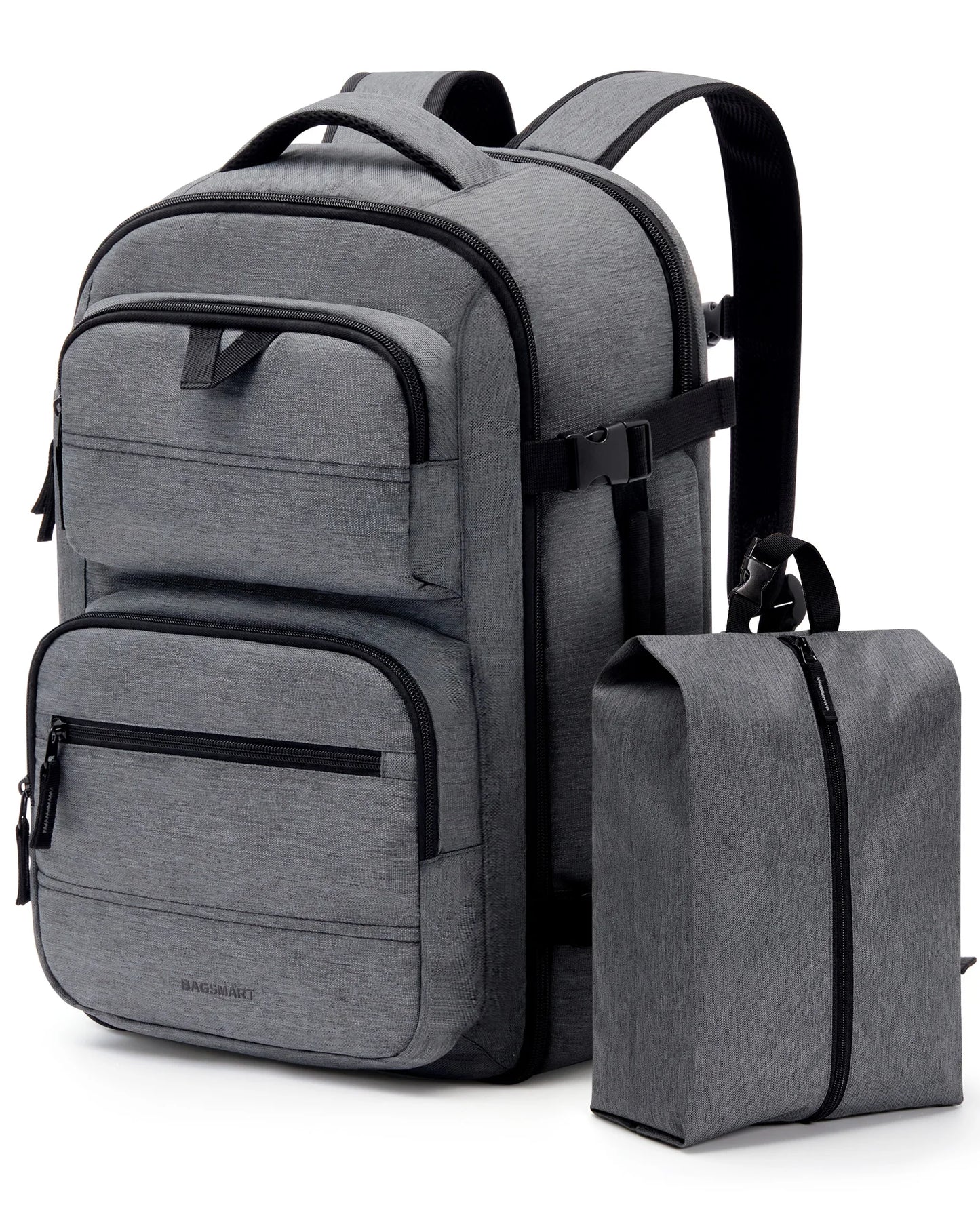 BAGSMART Men's Backpack 2PCS Flight Approved Carry on Backpack with Shoe Bag TSA 40L Large Suitcases Travel Backpack Airline