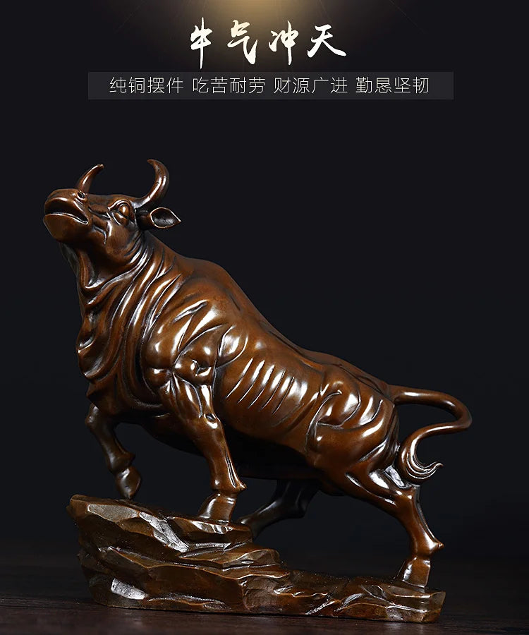 BEST Business gift -Home office fortune Mascot Money Drawing wall street cattle bull COW Bronze art statue