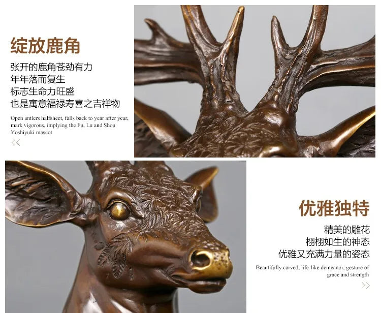 BEST business gift -33 CM large -Home office Decor deer Bronze art statue Decoration