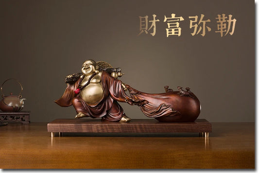 BEST good luck buddha statue home Company thriving business Money Drawing Maitreya God of wealth brass Sculpture statue