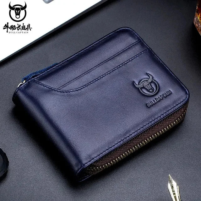 BULLCAPTAIN New Casual Male RFID Leather Men Cowhide Coin Purse Slim Designer Brand Wallet Billetera Para Hombres