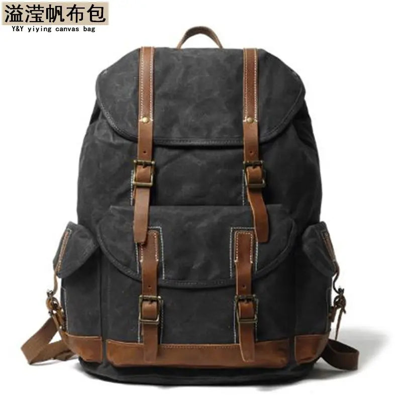 Backpack, crazy horse leather bag, vintage travel canvas bag, waterproof backpack pinepoxp bag
