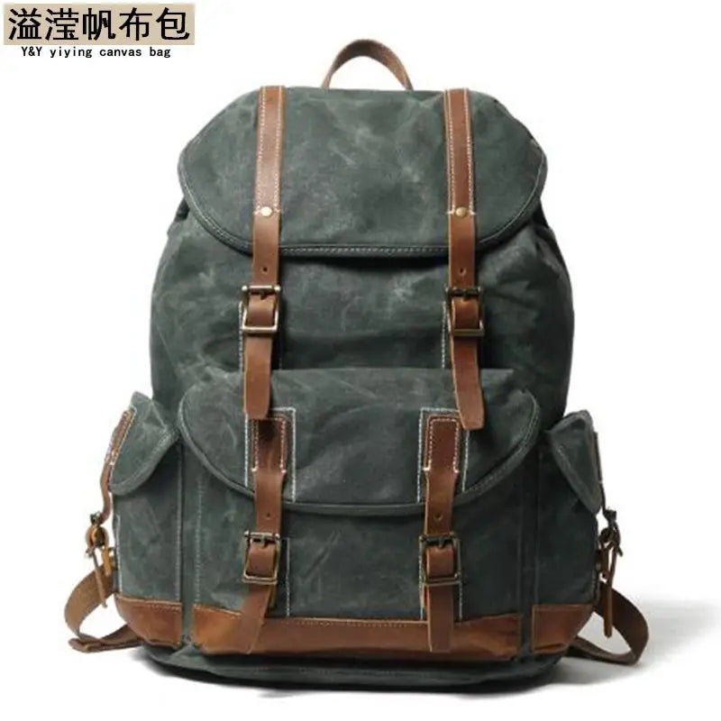 Backpack, crazy horse leather bag, vintage travel canvas bag, waterproof backpack pinepoxp bag