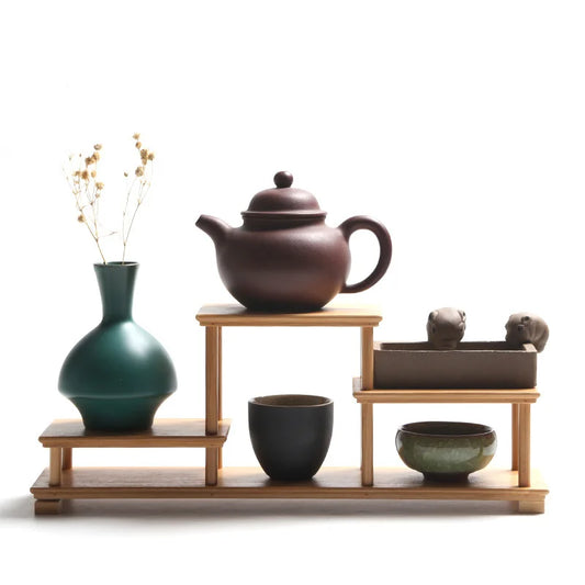Bamboo and wood decorative shelf Used for statues, vases, tea sets, props, display stands Handmade ,Antique storage shelf